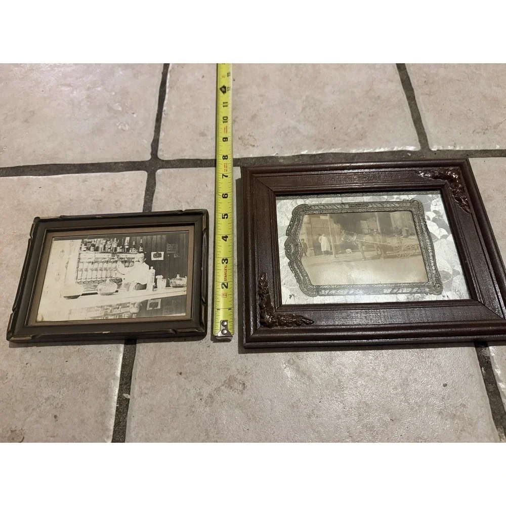 Set Of Two Vintage Picture Frames With Old Western/horse Buggy /bar Pictures